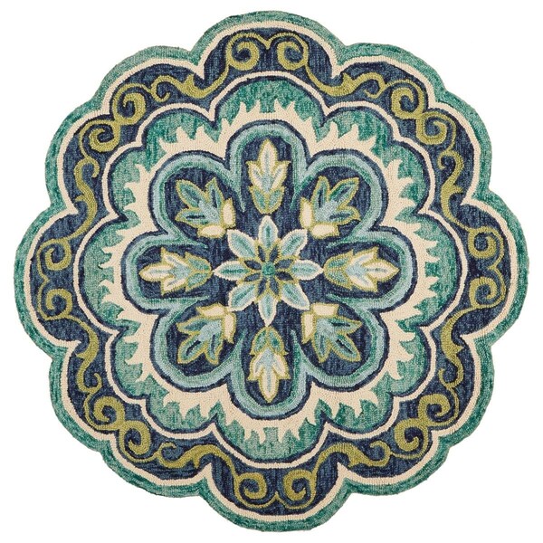 Homeroots 6 ft. Round Green Floral Artwork Area Rug 393656 - main